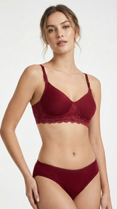 Dentelle Amour: Merlot Comfort-Stretch Set with Scalloped Lace Trim DA36