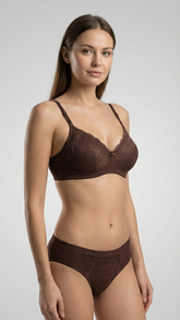 Deep Chocolate Lace Essentials: Scalloped-Edge Bra and Matching Bottoms DA60