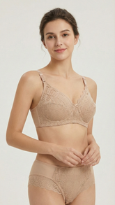 The Amour Classic: Mauve Floral Guipure Lace Bra & Briefs DA48