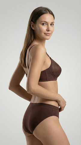 Deep Chocolate Lace Essentials: Scalloped-Edge Bra and Matching Bottoms DA60
