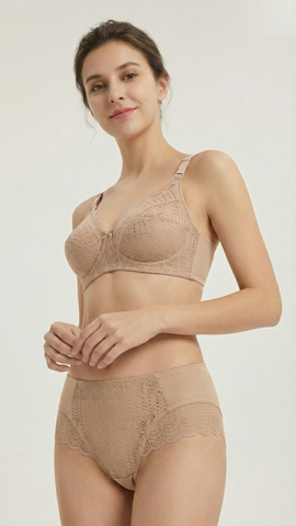 The Amour Classic: Mauve Floral Guipure Lace Bra & Briefs DA48